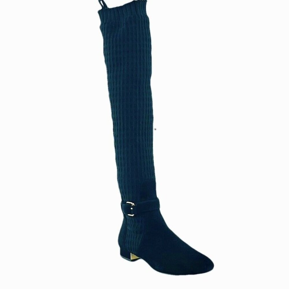 Massimo Dutti Over-The-Knee Boots Size 4 Black Suede & Ribbed Knit